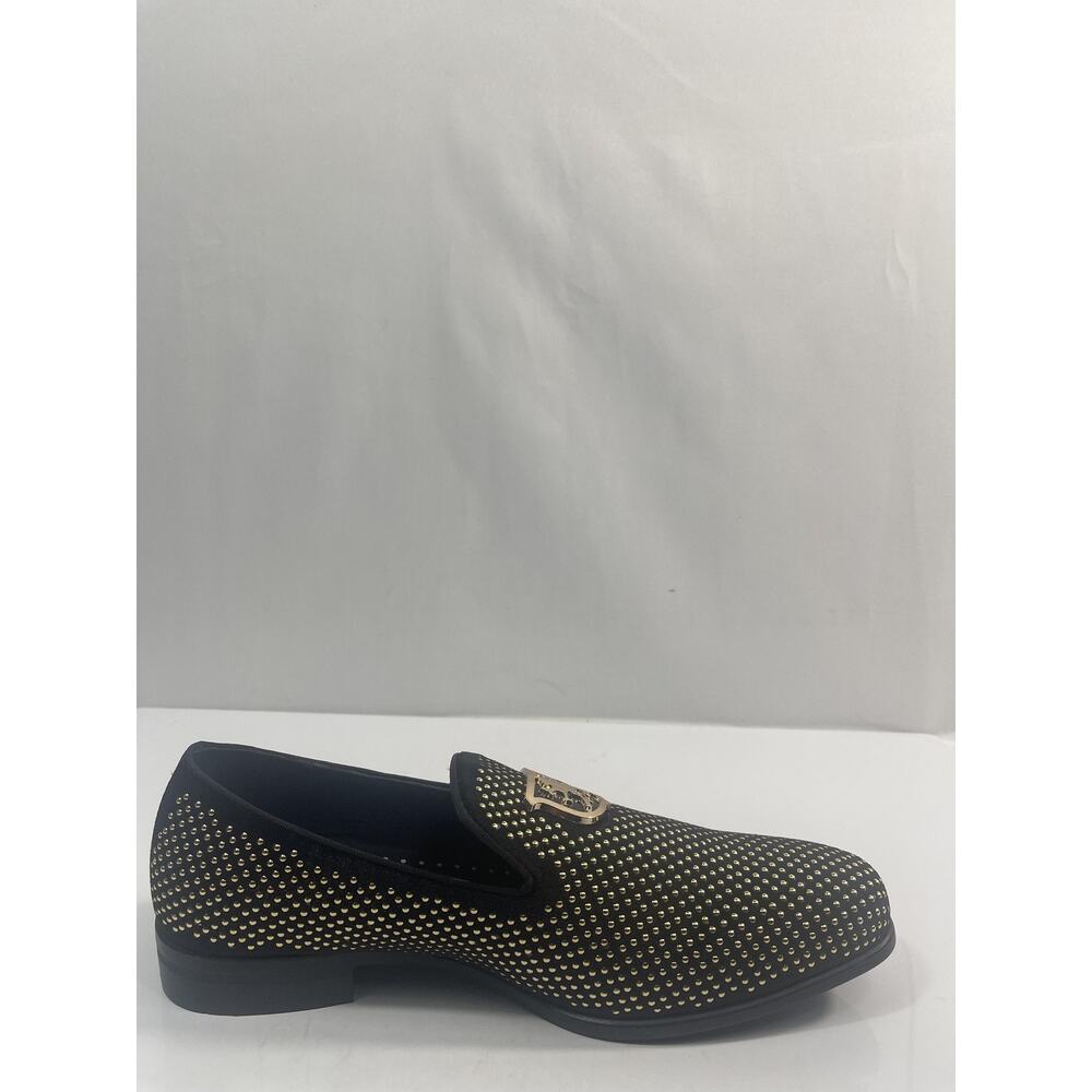 Stacy Adams Swagger Shoes Mens Size 7.5 Black Gold Dress Loafers Slip On New Box - Picture 5 of 13